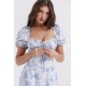 BLUE PRINT PUFF SLEEVE SUNDRESS