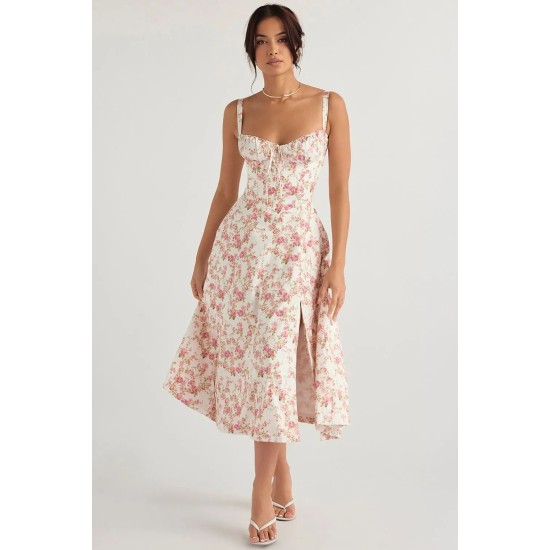 PINK CARMEN PRINT BUSTIER SUNDRESS