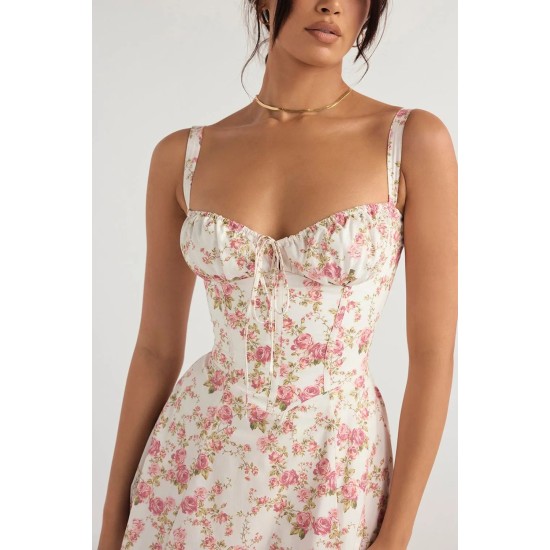 PINK CARMEN PRINT BUSTIER SUNDRESS