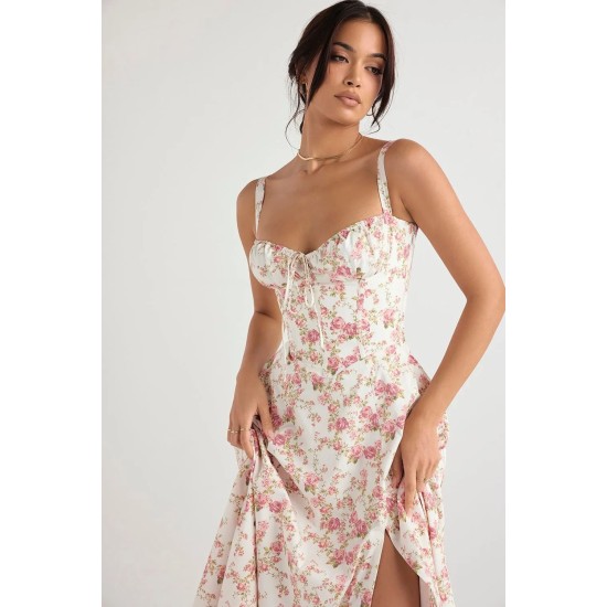 PINK CARMEN PRINT BUSTIER SUNDRESS