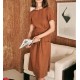 COTTON LINEN BACKLESS SHORT SLEEVES DRESS