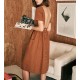 COTTON LINEN BACKLESS SHORT SLEEVES DRESS