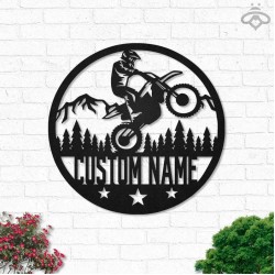Custom Biker Metal Wall Art, Personalized Dirt Bike Name Sign