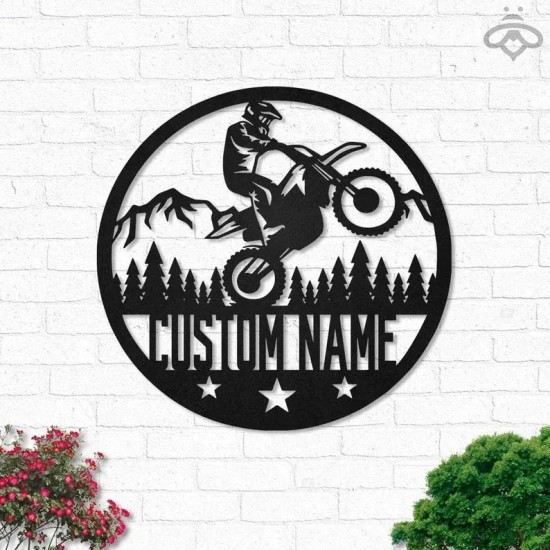 Custom Biker Metal Wall Art, Personalized Dirt Bike Name Sign