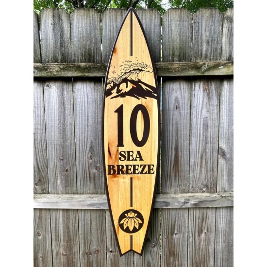 Surfboard address sign, Custom house number surf art